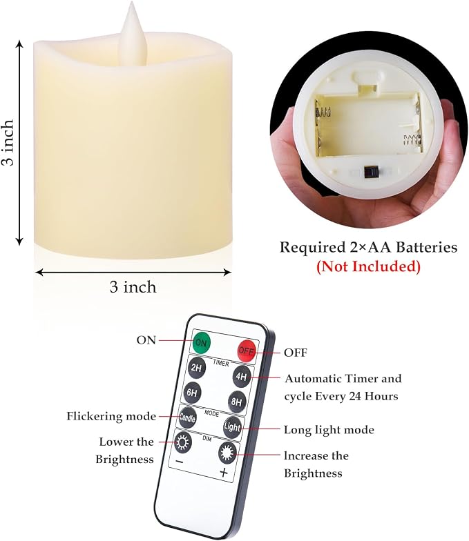 600H Flameless Pillar Candles with Remote & Timer - 3x3 Battery Operated Realistic Flickering LED, Smokeless Safe Drip-Free for Indoor Outdoor Home Wedding Decor (Ivory, 1-Pack)