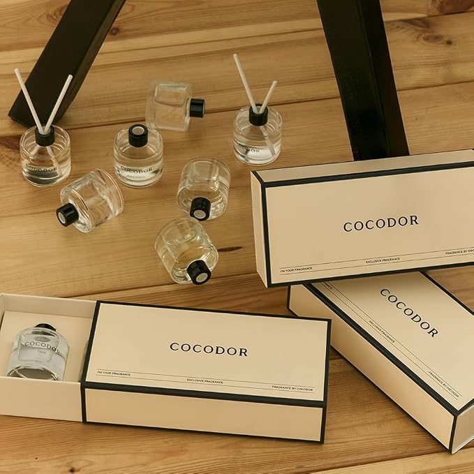 COCODOR Signature Collection Reed Diffuser Set of 3/White Jasmine,Garden Lavender,Black Cherry/1.6oz Each Pack/Home Fragrance Diffuser, Oil Scent Diffuser for Bathroom Shelf Decor