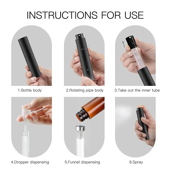 Tekson 4PCS 10ML Perfume Atomizer Travel, Refillable Cologne Containers, Dispenser Spray Empty Bottle for Mini Sprayer Size （Black