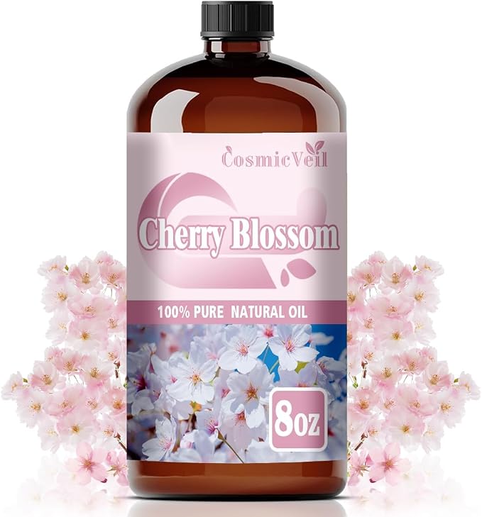 Cherry Blossom Essential Oil Cherry Blossom Oil for Aroma Diffuser,Humidifier,Home Fragrance,Cleaning,Body Care,Massage,Yoga,DIY Candle,DIY Soap CosmicVeil（Cherry Blossom，8 Fl Oz (Pack of 1)）