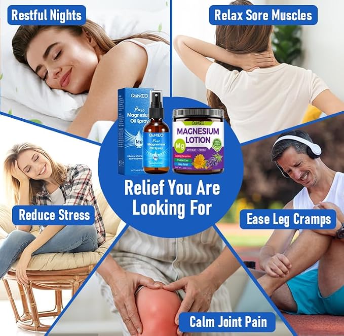 Magnesium Lotion & Pure Magnesium Oil Spray for Sleep, Leg, Muscle Relaxation Unscented, Less Itch, Magnesium Oil Spray with Magnesium Chloride,Lotion with Arnica and Lavender,Skin Friendly