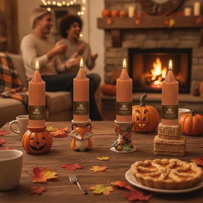 Earth Tone 5 Inch Short Taper Candles Pumpkin Chunky Unscented Smokeless Thick Tapered Candles for Fall Harvest Halloween Thanksgiving Dinner Party Home Décor