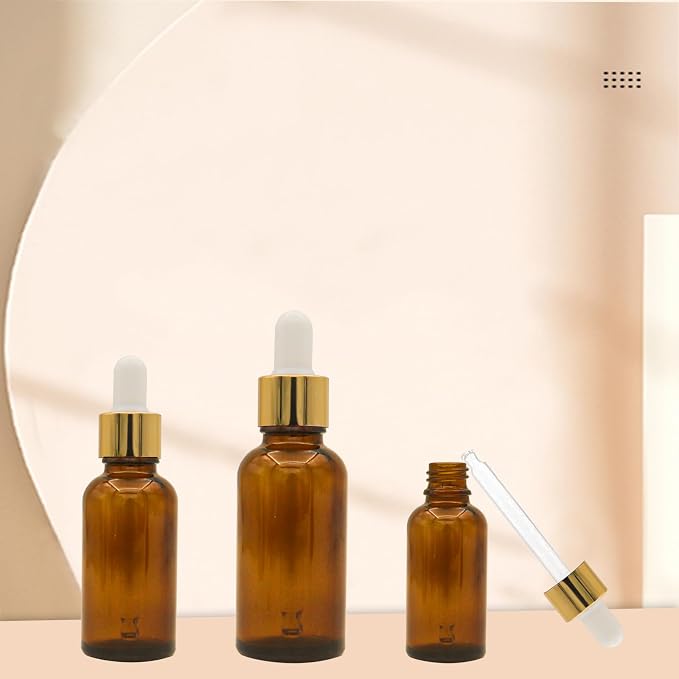 Set of 12, 1 oz Amber Dropper Bottles for Essential Oils, Perfumes with 2 Funnels & 12 Labels -30ml Amber Glass with Eye Droppers - Tincture Bottles, Leak Proof Travel for Liquids