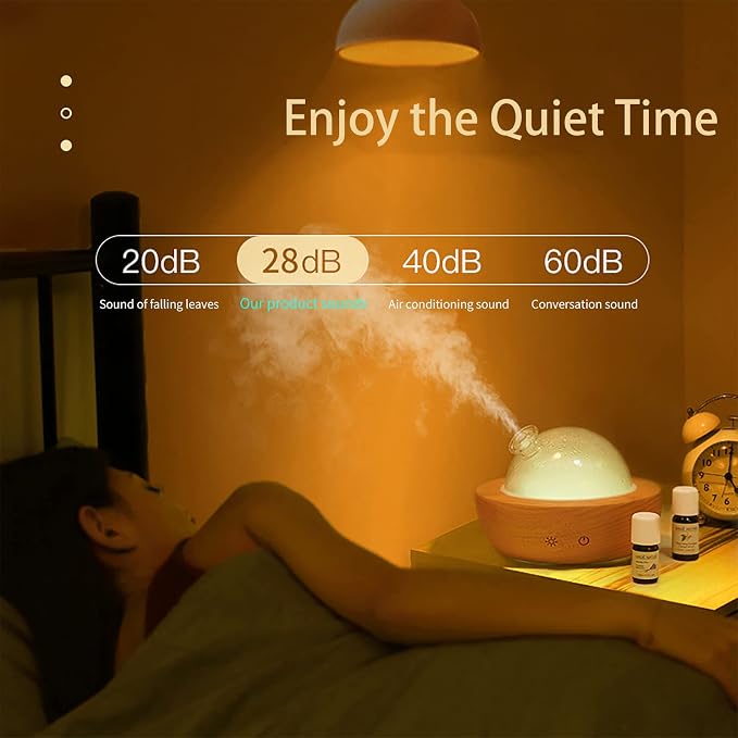 Glass Essential Oil Diffuser with Real Wood Base, 180ml Aromatherapy Diffuser with 2 Mist Modes, 7 Colors LED Light Ultrasonic Cool Mist Humidifier for Home and Office