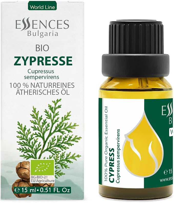 Essences Bulgaria Cypress Essential Oil 15ml (0.51 Fl Oz) | Cupressus sempervirens | 100% Pure, Natural, Undiluted | Aromatherapy, Cosmetics | Vegan, Non-GMO, Cruelty-Free