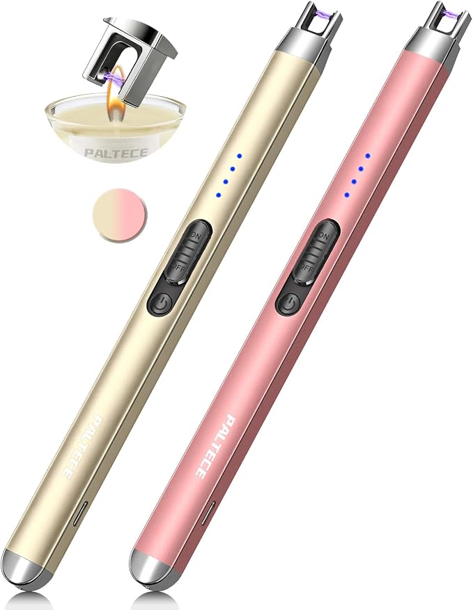 2 Pack Candle Lighter USB Rechargeable Electric Plasma Arc Lighters with Safety Lock, Windproof Flameless Long Lighters Matches (Rose Gold, Gold)