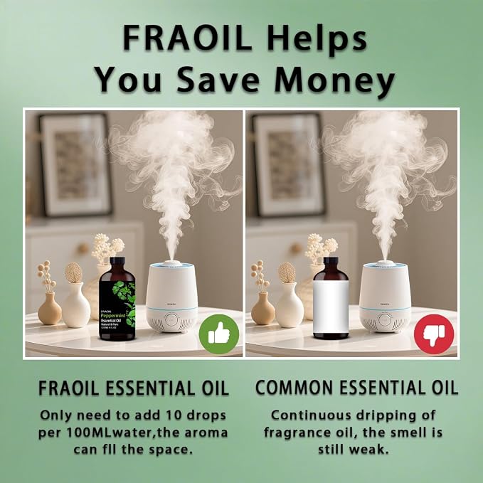 Peppermint Essential Oil, Peppermint Oil 4 Fl Oz 120ML for Diffuser Humidifier Yoga Cleaning DIY Candle Soap Making Perfume Gift Essential Oils FRAOIL (Peppermint 4 Fl Oz (Pack of 1))