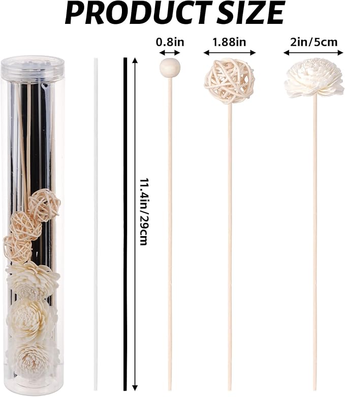 50 Pcs Reed Diffuser Sticks Rattan Flower Reed Fragrance Diffuser Set Diffuser Sticks for Office Home Decor (50, Black and White, 11'')