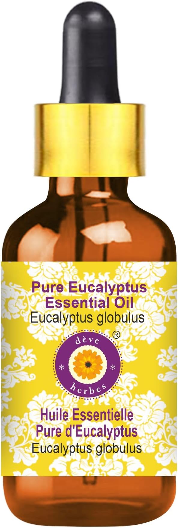 Deve Herbes Pure Eucalyptus Essential Oil (Eucalyptus globulus) with Glass Dropper Steam Distilled 10ml (0.33 oz)