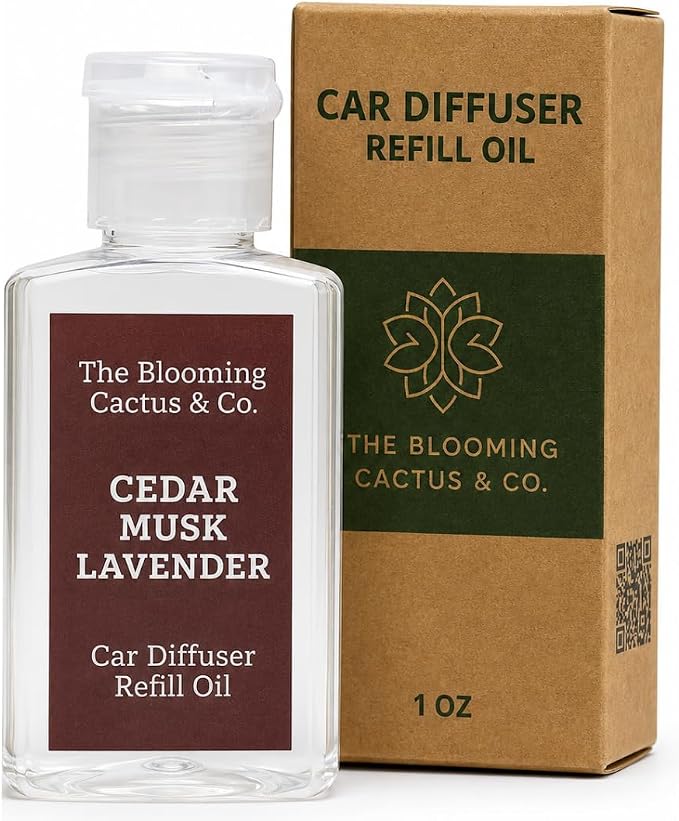 Car Diffuser Oil Refill 1 oz – Essential Oil Car Air Freshener Refill for Hanging Car Diffuser, Long Lasting Fragrance Oil, Phthalate Free, Multiple Scents. (Cedar Musk Lavender)