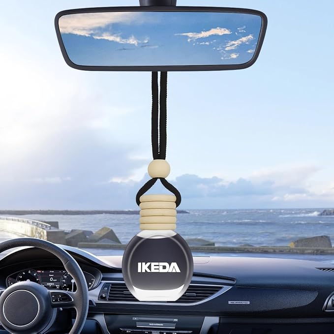 Ikeda Car Air Freshener: Hanging Car Smell Air Freshener | 10ml Round Hanging Car Decoration | Long Lasting Fragrance | For Auto Home | 1pcs (New car)