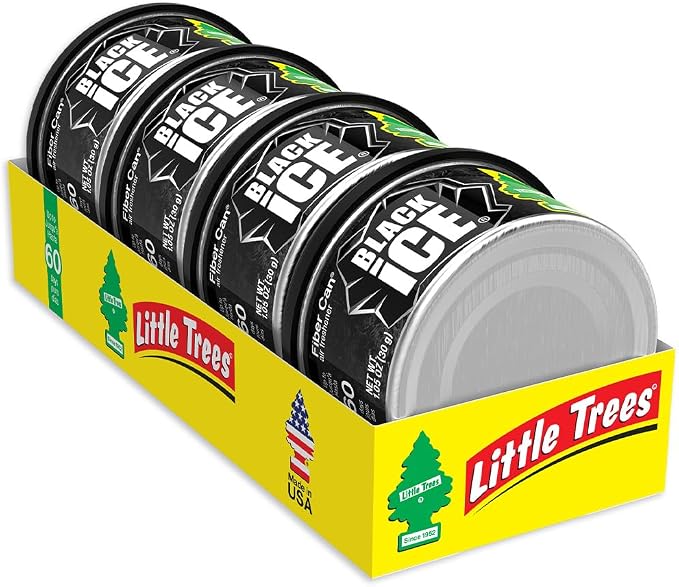 LITTLE TREES Car Air Freshener | Fiber Can Provides Long Lasting Scent for Auto or Home | Recycled Fiber | Black Ice, 4 Air Fresheners