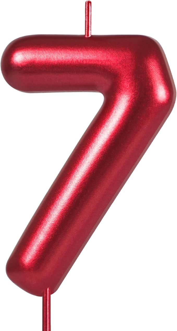 2.76“ Large Red 7 Birthday Candle, 7 Candle for 7th Birthday Boy, Number 7 Candle for Boys Red Theme Birthday Party Decorations, Red Birthday Candles for Wrestling Birthday Decorations