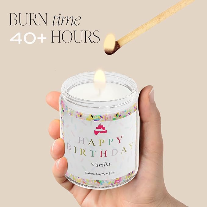 Lihome Happy Birthday Candle - Birthday Gifts for Women, Men, Mom, Dad, Sister, Teacher, Friends - Best Gifts for Ideas, Natural Soy Wax Vanilla Scented Candles