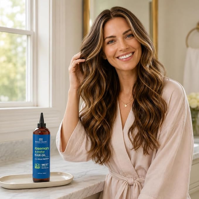 Botanic Hearth 100% Pure Rosemary Castor Oil For Hair Growth & Hair Treatment Oils 6.7 Fl Oz | Infused with coconut Oil | Hair Oil Repairs Dry Damaged Hair, Strengthening, Healthier | All Hair Types
