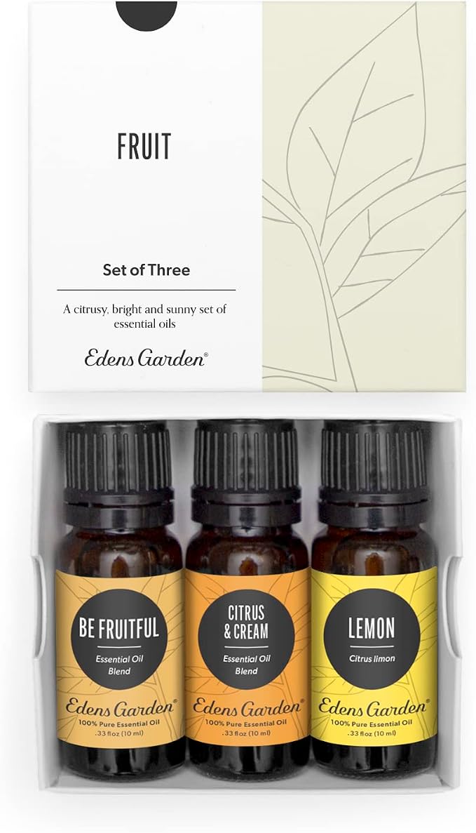 Edens Garden Fruit Essential Oils 3 Set – 100% Pure Therapeutic Grade Aromatherapy Oil & Blends: Be Fruitful, Citrus Cream & Lemon Oil – No Fragrance Oils & Natural - For Home Diffusers, 10 ml/ 3 Pack