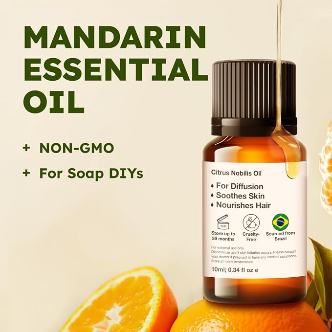 100% Pure Mandarin Oil - 0.34 Fl Oz Mandarin Essential Oil for Hair, Skin, Diffuser, Aromatherapy & DIY Soap Making Scent