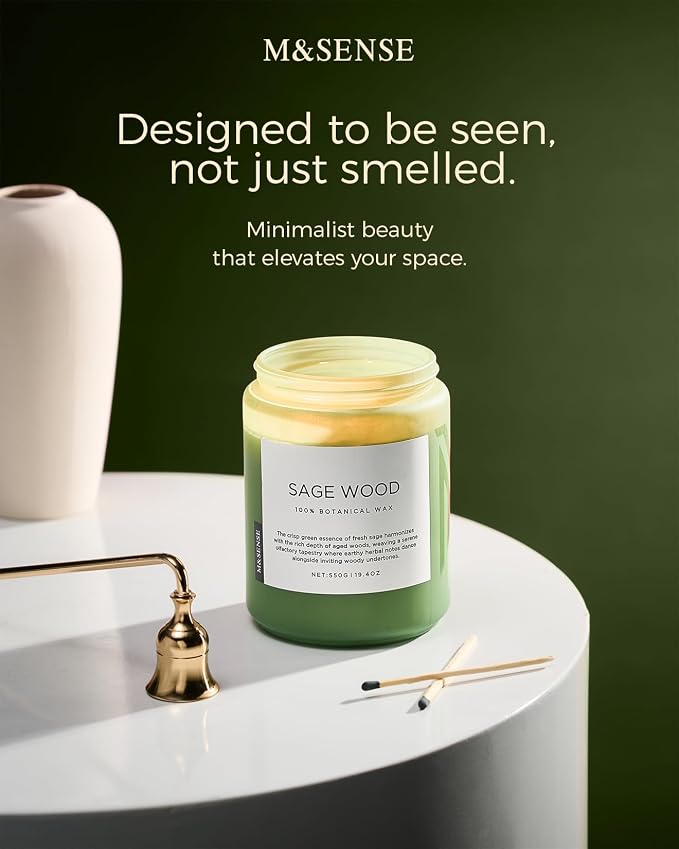 M&SENSE Sage Wood Scented Candles for Home, 19.4oz All Natural Soy Wax, 110 Hours Long Lasting, Clean Non Toxic Candle, Fresh Smelling for Relaxation Stress Relief, Fragrance Gifts for Men Women