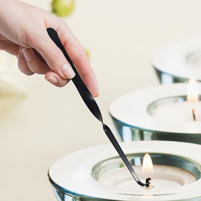 Stainless Steel Wick Dippers, 2 pcs Put Out Extinguish Candle Wick Dipper Candle Hook Candle Accessories for Putting Out Extinguish Candle Wicks Flame Safely (Black)