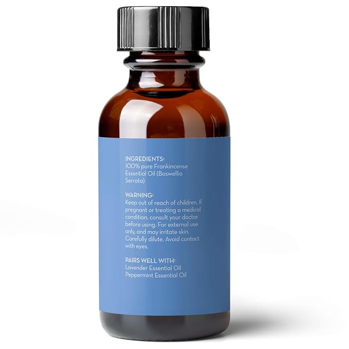 Pure Body Naturals Frankincense Essential Oil, 1 fl oz - Pure and Undiluted Therapeutic Grade - for Diffuser and Skin, Meditation and Yoga - Includes Glass Dropper