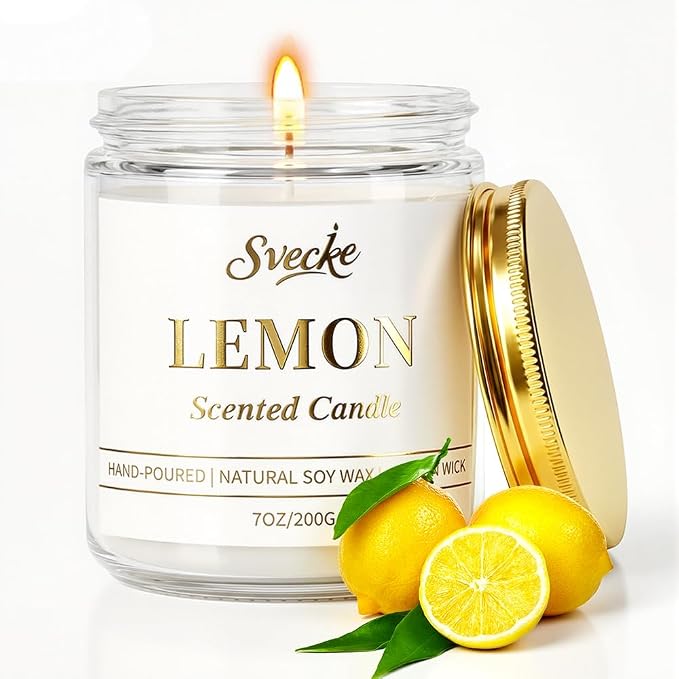 Lemon Scented Candle 7oz Soy Wax Jar Candle Long Burning Aromatherapy Candle for Home Bedroom Gift for Women Men Housewarming New Home Gift