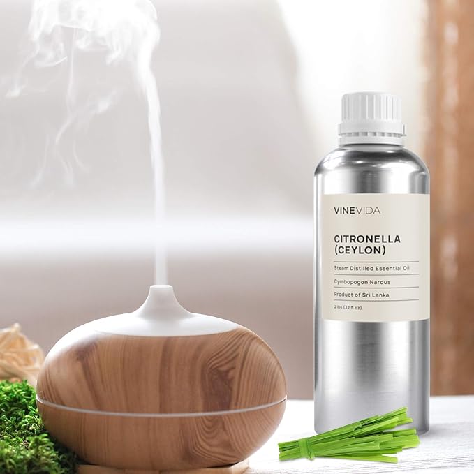 VINEVIDA Citronella Ceylon Essential Oil 32 oz - Undiluted Citronella Oil 32 oz - Citronella Candle Oil Scent - DIY Candle Scents for Candlemaking - Bulk Essential Oil for Soap Making Safe for Skin