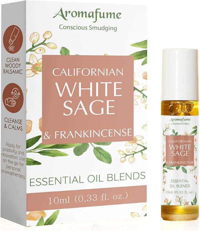 White Sage & Frankincense Essential Oil Roll-On Blend by Aromafume | 10ml/0.33 fl oz | Aromatherapy Oil for Cleansing Negative Energy & Protection | Ethically sourced | Sage Oil for Smokeless Smudging