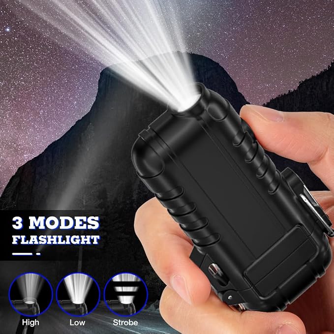 LcFun USB C Rechargeable Electric Lighter, Waterproof Plasma Lighters with LED Battery Display, Windproof Long Arc Lighters for Candle, Camping, Hiking, Outdoor Survival Gadgets for Men
