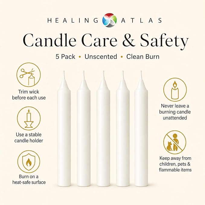 White Spell Candles 6 Inch – 5 Pack Ritual Chime Candles for Wicca, Santeria, Altar, Prayer, Meditation, Manifestation & Spiritual Cleansing (White)