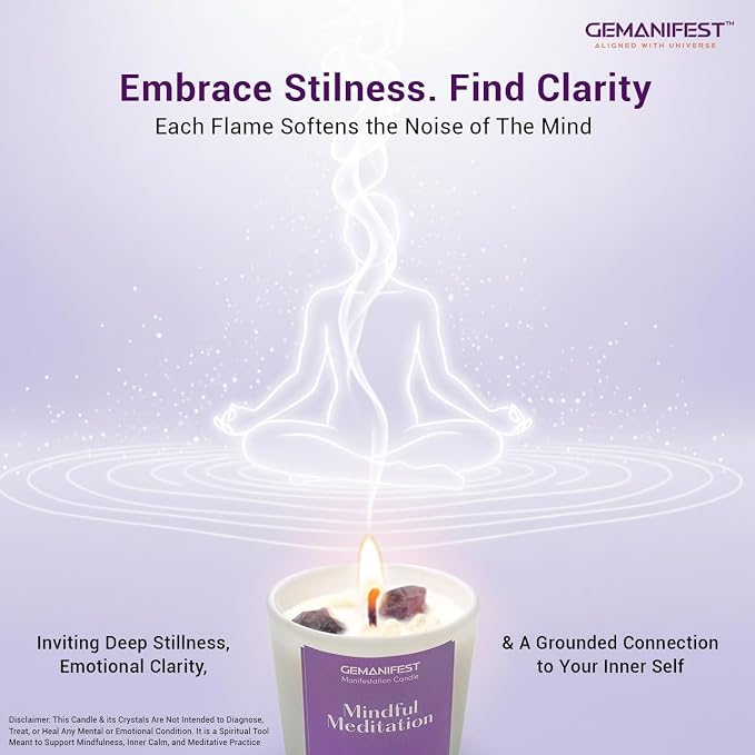 Mindful Meditation Candle with Amethyst and Herkimer Diamond Soy Wax Frankincense Candle for Anxiety Relief Focus Clarity Inner Peace Gifts for Spiritual Seekers Yoga Lovers Wellness Enthusiasts