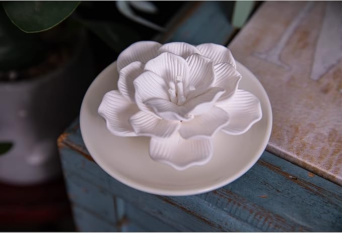 Essential Oil Passive Flower Diffuser -Non-Electric Porcelain Aromatherapy Diffusers for Small Mini Room, Desk Decorative, Bathroom (Hibiscus)