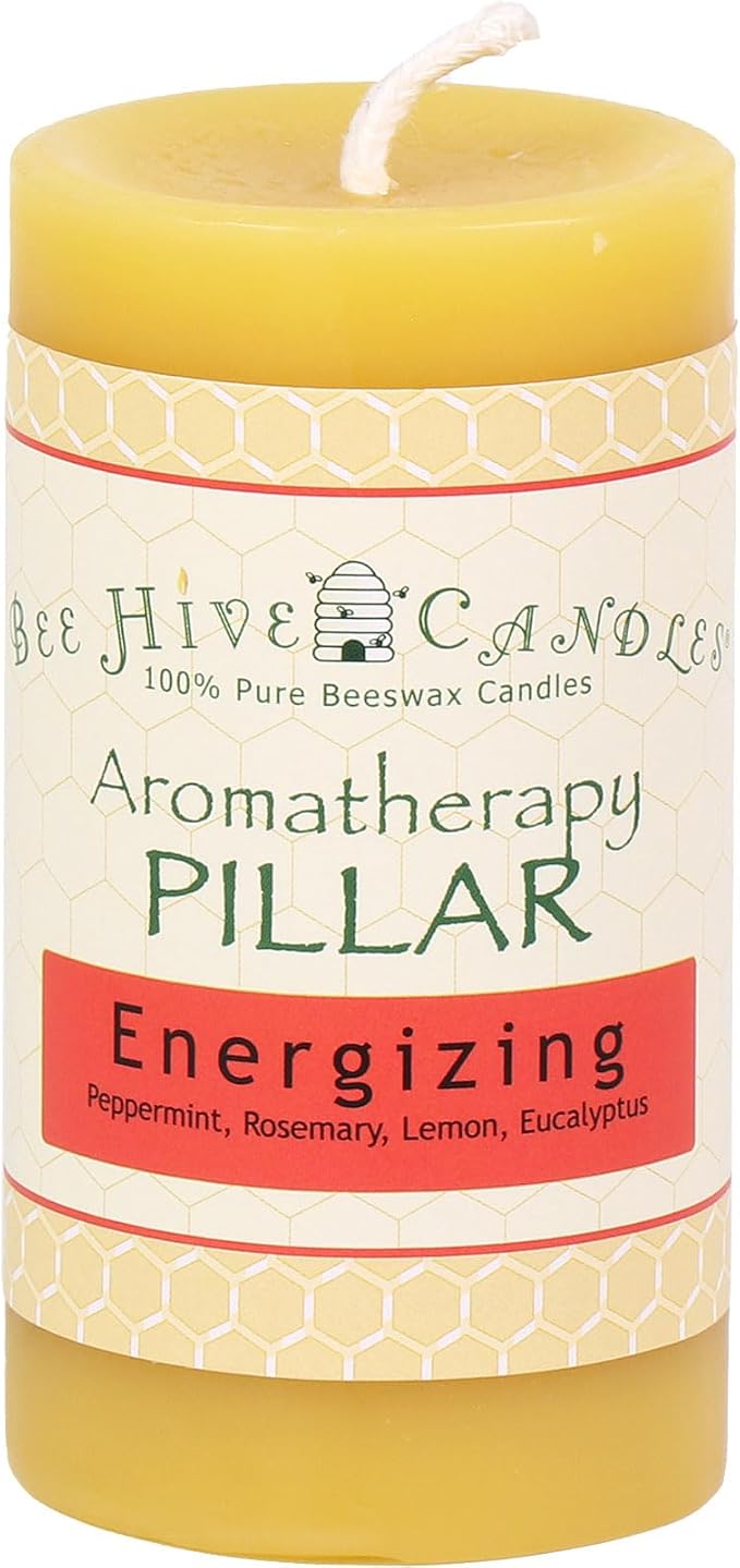 Bee Hive Candles 100% Pure Beeswax Aromatherapy Pillar Candle (2" x 3", Energizing)