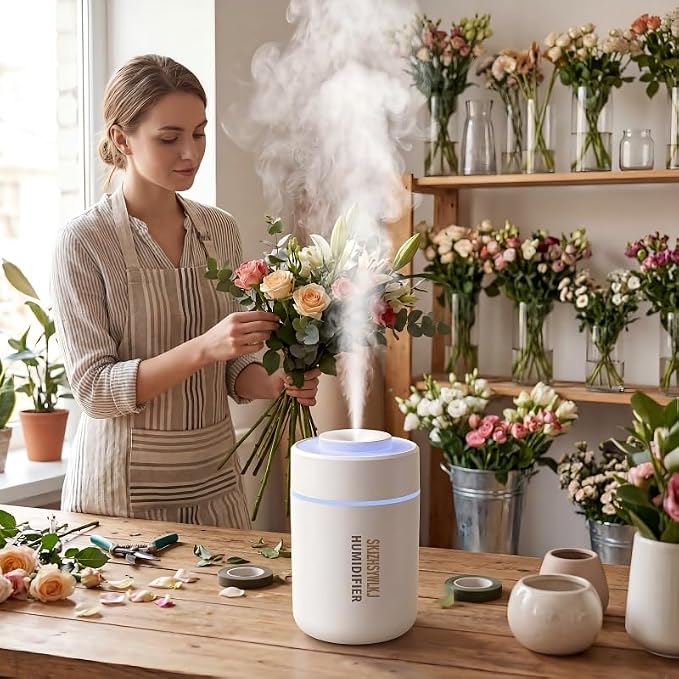 Mini Humidifier - 7-Color LED Night Light, 2-in-1 Aroma Diffuser & Humidifier, USB Portable, 4H/8H Timer, Safe Auto Shut-Off, Ideal for Home Office Car Gift (white, 2.8 * 2.8 * 4.1)