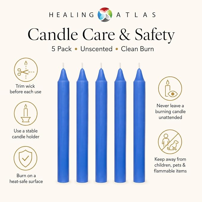 6 Inch Taper Candle 5 Pack Spell, Wicca, Santeria, Energized Candles Velas de 6 Pulgadas Paquete de 5 Velas (Blue)