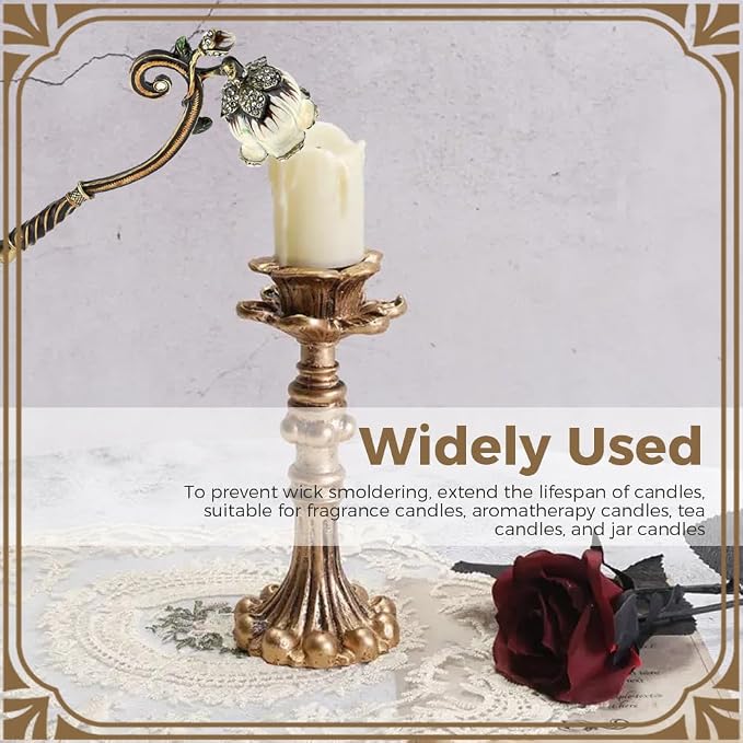 Flower Candle Snuffer, Vintage Design Exquisite Candle Accessory, Candle Extinguisher Flame with Long Handle Putting Out Fire Prevent Smoke from Spreading(White)