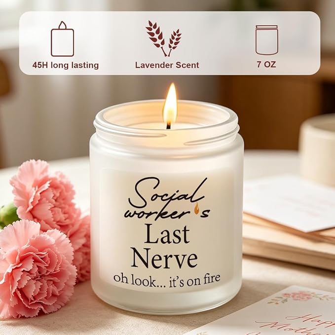 Social Worker Gift Novelty Lavender Scented Soy Candle Gift Co Worker Work Office Leaving Going Away Birthday Gifts for Women Female Social Worker Friends Coworkers Employees