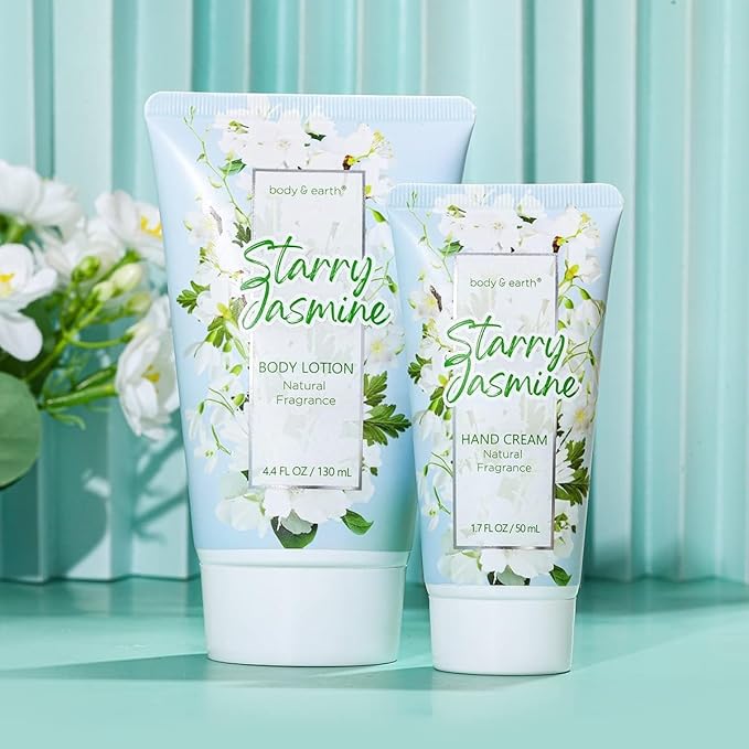 Body & Earth Gift Baskets for Women 11PCS Jasmine Spa Gift Sets for Her, Self Care Kit with Bubble Bath, Shower Gel, Lotion Set, Mothers Day Gifts for Mom