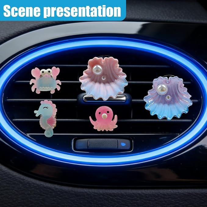 Craedli 5PCS Ocean Themed Car Air Vent Clips, Cute Beach Seashell&Crab Octopus Seahorse Car Vent Decorations, Colorful Sea Animal Diffuser Ornament, Auto Interior Accessories for Women Girls(Octopus)