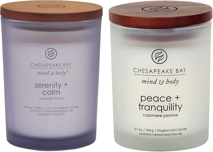 Chesapeake Bay Candle Scented Candles, Serenity + Calm (Lavender Thyme) & Peace + Tranquility (Cashmere Jasmine), Medium (2-Pack)