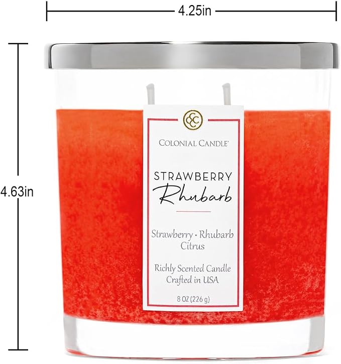Colonial Candle Strawberry Rhubarb Scented Candle Jar, Highly Fragranced Candles for Home Scented, Mottled Wax Candle, 2 Wick, 8 oz - Made in the USA