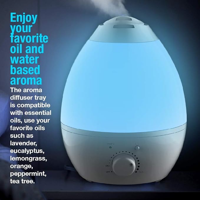 Bell+Howell Ultrasonic Changing Humidifier, Aroma Diffuser, 7 Color LED, Auto Off Function, Night Light and All in One, White