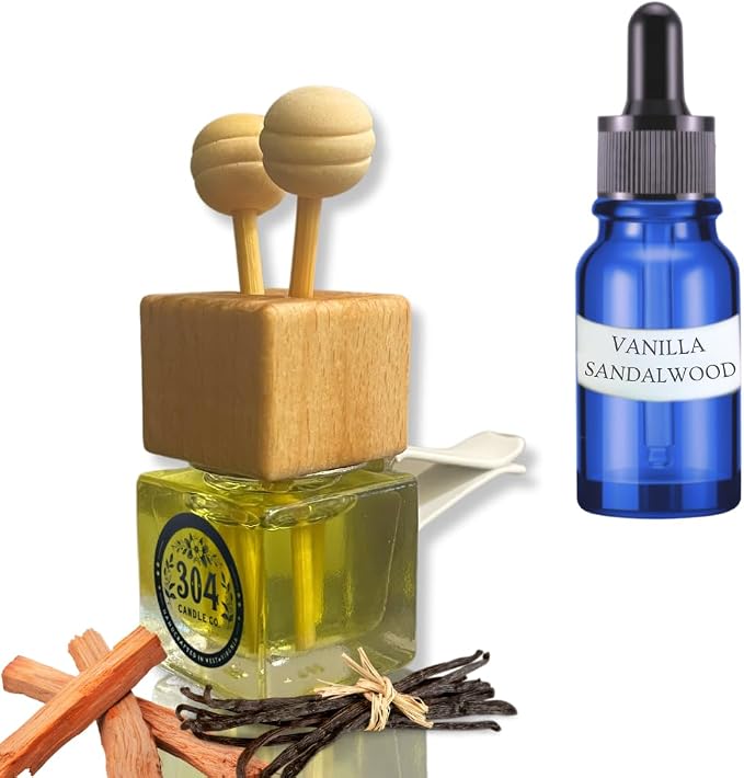 Cute Refillable Car Air Freshener Vent Clip 8mL – Vanilla Sandalwood – 15mL Refill Included – Long Lasting Fragrance Oil Diffuser – 100% American Handmade Odor Eliminator