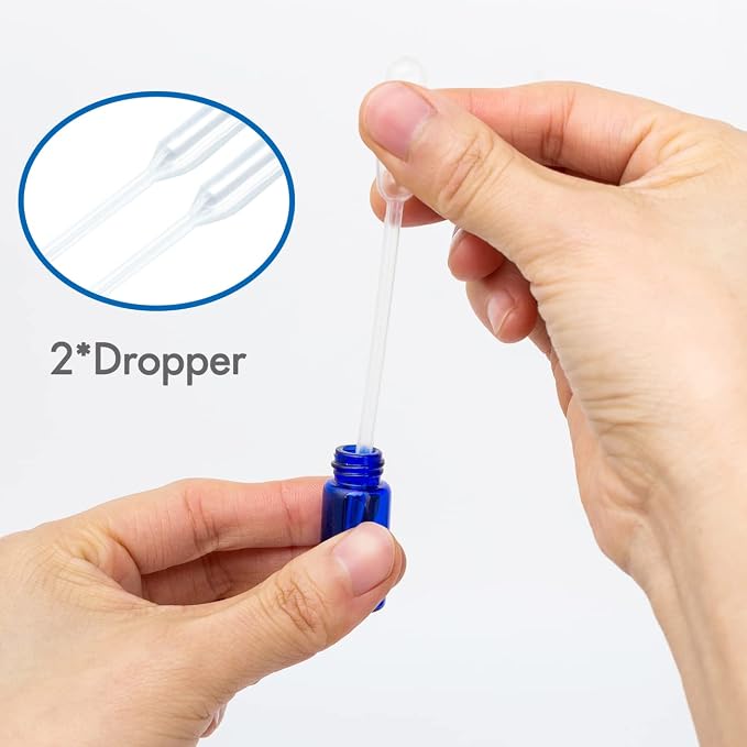 3ml Roller Bottles 24Pack Cobalt Blue Thick Glass Essential Oil Bottles with Stainless Steel Roller Ball and 2 Droppers