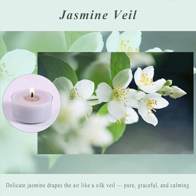 Scented Tea Lights Candles, Jasmine Veil, 16 Pack – Elegant Gray Scented Tealight Candles– 100% Palm Wax – 6 Hour Burn Time Aromatherapy Tea Light Votive Candle for Bedroom, Bath, Spa, Gift