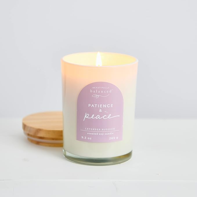 Scented Lidded Glass Soy Candle, Patience + Peace 9.3 oz.