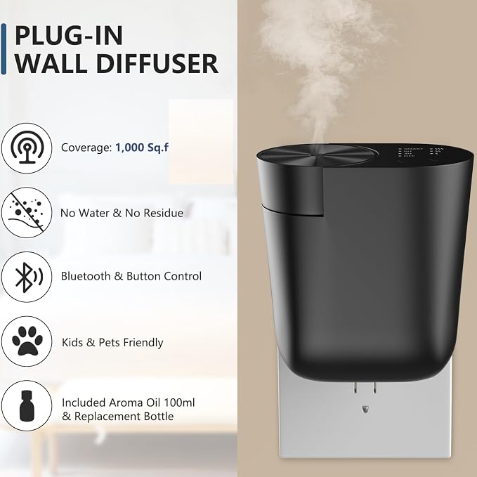 Plug-in Oil Diffuser Kit, Waterless Diffuser with Essential Oil- Inspired by Luxury Hotel, Portable Scent Diffuser 60ml for Home, Office, Spa (1 Fragrance 100ml and Extra Empty Bottle Included)