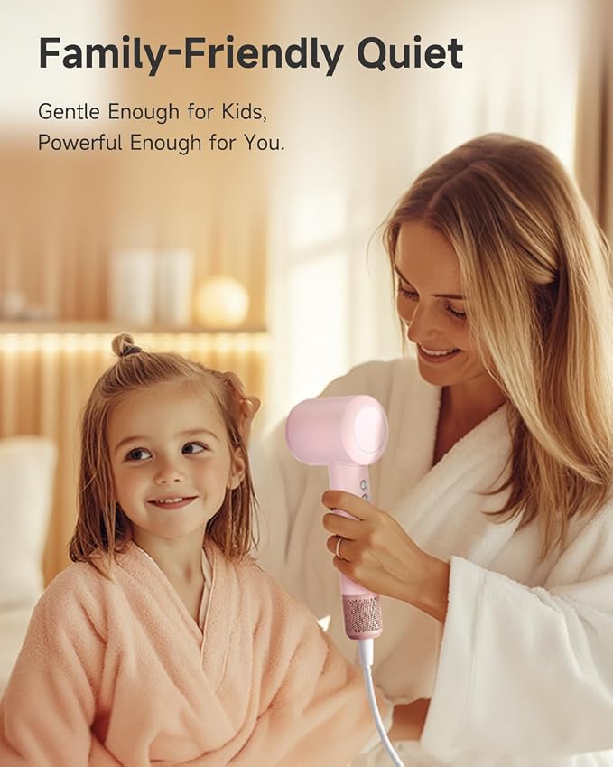 Professional Hair Dryer with Diffuser for Curly Hair, 400M Negative Ionic Blow Dryer for Fast Drying, 120,000 RPM High-Speed Brushless Motor, Low Noise Lightweight, Travel-Friendly (Pink)