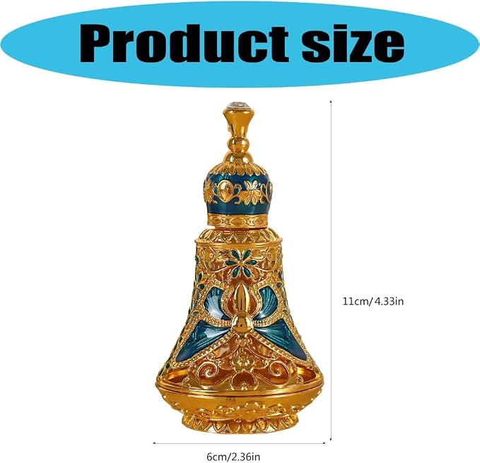 Arabic Patterns Scent Bottle, Middle Eastern Alloys Stylish Perfume Bottle, Small Sized Portable Container for Home Travel Carrying