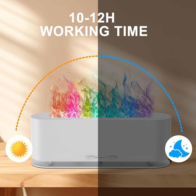 Upgraded Flame Fire Diffuser Humidifier, 7 Colors Changing Oil Diffuser, Ultra-Quiet Aroma Essential Oils Aromatherapy Diffusers for Large Room, Bedroom, Office(200ml Auto Off,Timeable,12Hrs)