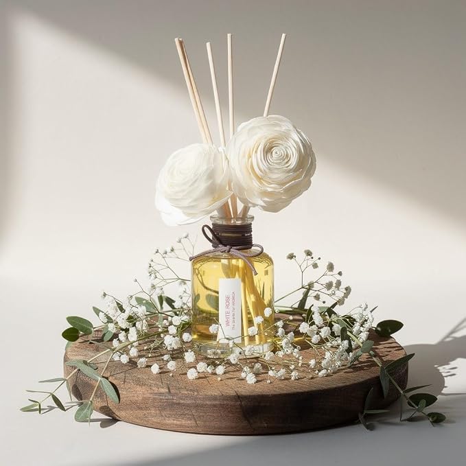 Aronica Reed Diffuser Refill 120ml - White Rose, Home Fragrance Flower Diffuser Oil Sticks, Bulgaria Rose Scent, Flower Aroma Liquid